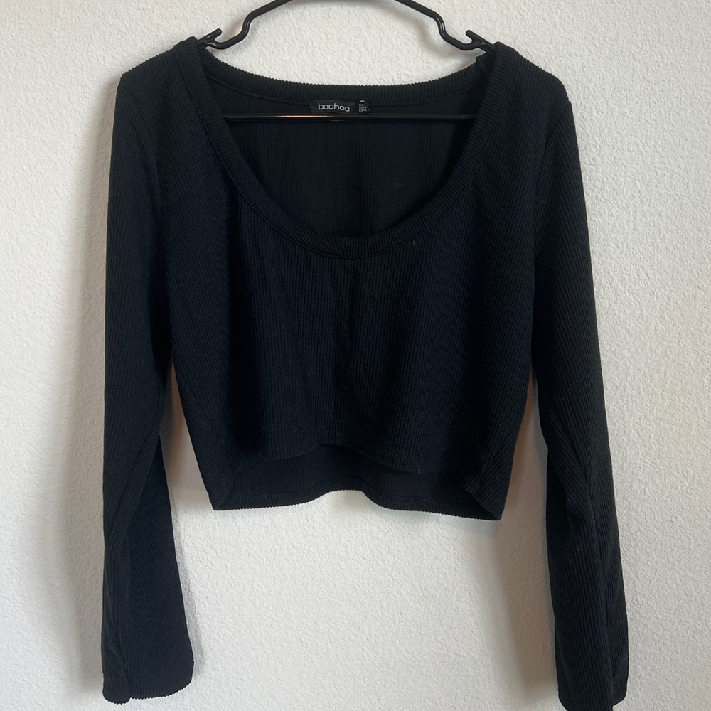 BOOHOO Ribbed Long Sleeve Crop Top